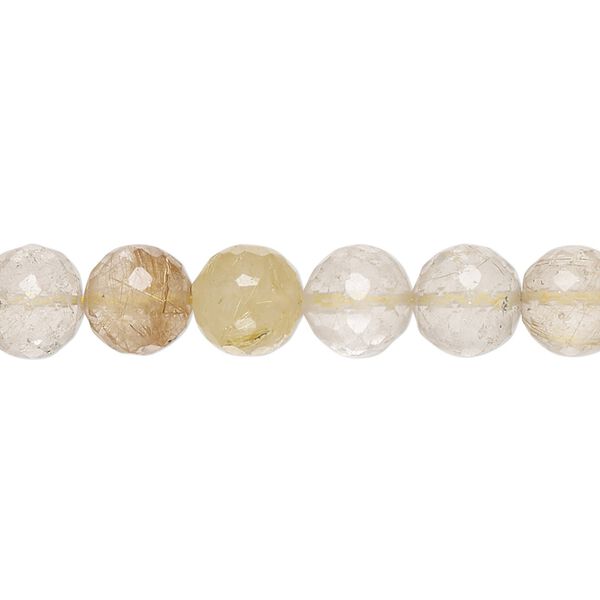 Rutilated quartz 1pkg1, hand-cut micro-faceted round bead natural 8 inch 8-9mm image number 0