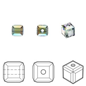 Bead 144pk erinite shimmer, Swarovski® 6mm cube 5601