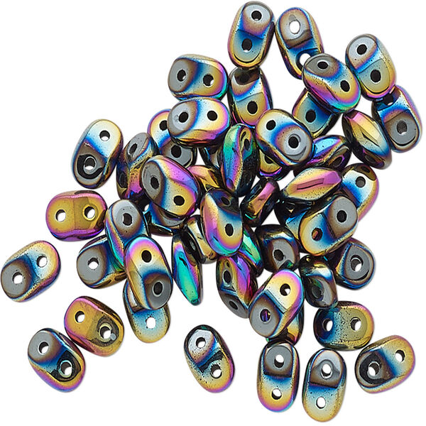 Bead, electroplated Hemalyke™ (man-made), rainbow, 5x2mm oval with (2) 0.7mm holes. Sold per pkg of 50. image number 0