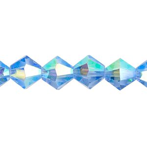 Bead 1pk translucent light blue AB, Celestial Crystal® 10mm bicone 8 inch
