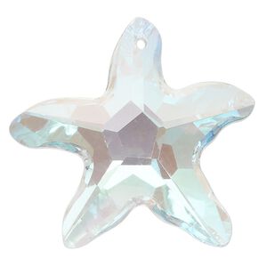 Focal, glass, translucent clear AB, 49x48mm starfish. Sold individually.