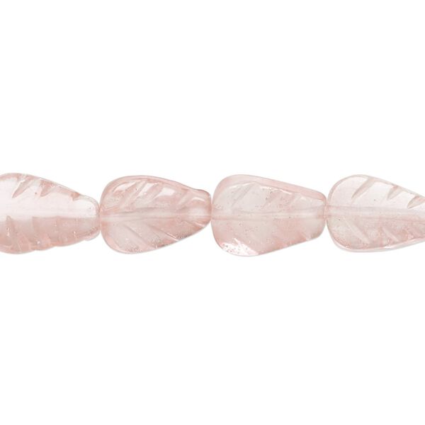 Bead, cherry "quartz" glass, 12x8mm carved flat leaf with 0.6-0.8mm hole. Sold per 15-inch strand. image number 0