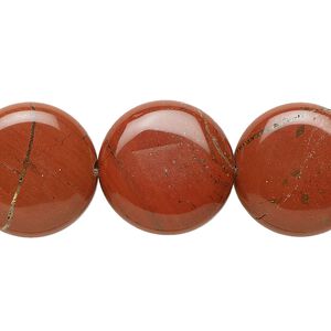 Poppy jasper 1pkg1, puffed flat round bead natural 7 inch 18mm