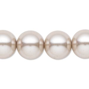 Bead, crystal pearl, beige, 14mm round. Sold per 15-1/2" to 16" strand, approximately 25 beads.
