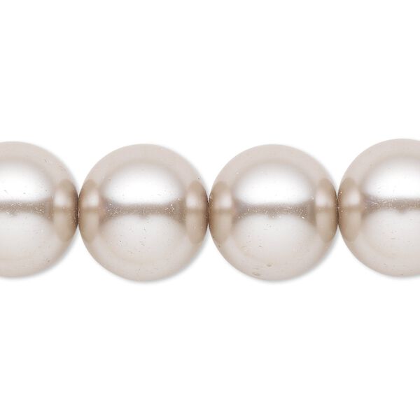 Bead, crystal pearl, beige, 14mm round. Sold per 15-1/2" to 16" strand, approximately 25 beads. image number 0
