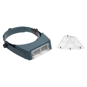 OptiVISOR® AL head magnifier, leather (dyed) / plastic / acrylic, black / grey / clear, 1.75x to 2.75x power. Sold individually.