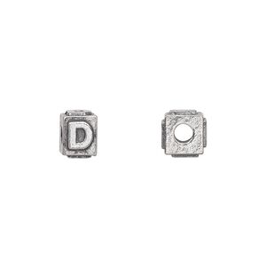 Bead, antiqued pewter (tin-based alloy), 8x6mm rectangle with alphabet letter "D". Sold per pkg of 4.