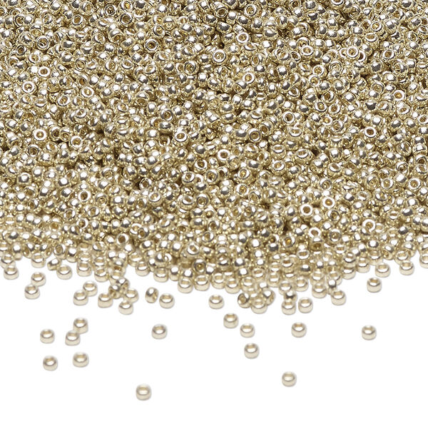 Seed bead, Miyuki, glass, pkg/35g, #15 rocaille, Duracoat® opaque galvanized silver, (RR-4201). image number 0