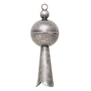 Focal, antique silver-plated brass and "pewter" (zinc-based alloy), 40x15mm 3D squash blossom. Sold per pkg of 2.