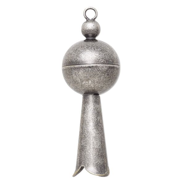 Focal, antique silver-plated brass and "pewter" (zinc-based alloy), 40x15mm 3D squash blossom. Sold per pkg of 2. image number 0