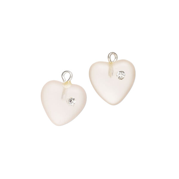 Drop 1pkg2, silver-plated brass / glass / cubic zirconia, translucent pink and clear, 11mm frosted heart. image number 0