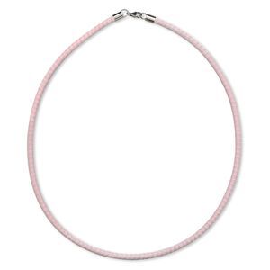 Necklace, brass mesh over leatherette cord with imitation rhodium-finished sterling silver, silver/pink, 3-4mm, 18-inch with lobster claw clasp. Sold individually.
