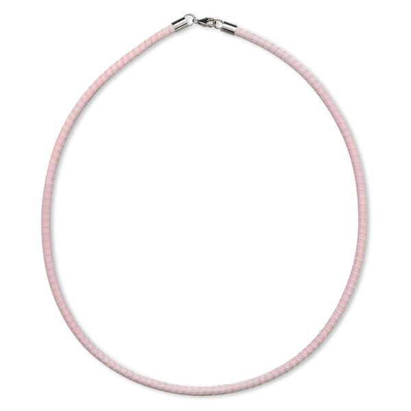 Necklace, brass mesh over leatherette cord with imitation rhodium-finished sterling silver, silver/pink, 3-4mm, 18-inch with lobster claw clasp. Sold individually. image number 0