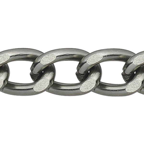 Chain, anodized aluminum, gunmetal, 7mm curb. Sold per pkg of 25 feet. image number 0