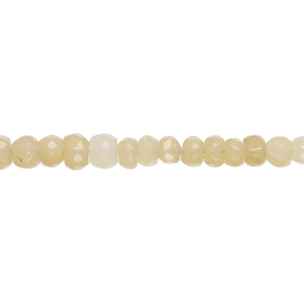 Bead, yellow opal (natural), 3x2mm-5x4mm graduated hand-cut faceted rondelle with 0.4-1.4mm hole, B- grade, Mohs hardness 5 to 6-1/2. Sold per 17-inch strand. image number 0
