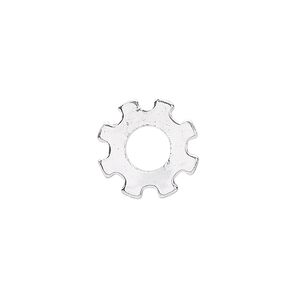 Component, silver-finished steel, 15mm gear with 6mm center hole. Sold per pkg of 10.