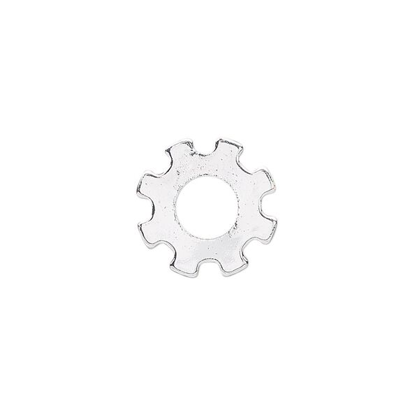 Component, silver-finished steel, 15mm gear with 6mm center hole. Sold per pkg of 10. image number 0