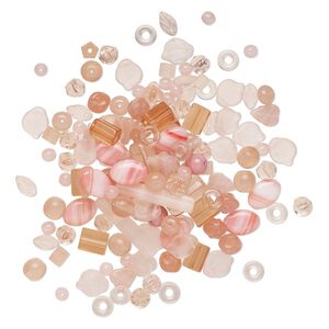 Bead mix, Czech pressed glass, translucent and transparent multi-pink, 4-35x8mm mixed shapes. Sold per 4-ounce pkg, approximately 455 beads.