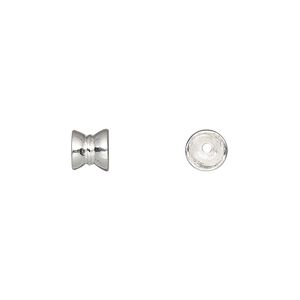 Bead cap, sterling silver, 6x6mm double round, fits 6-8mm bead. Sold per pkg of 4.