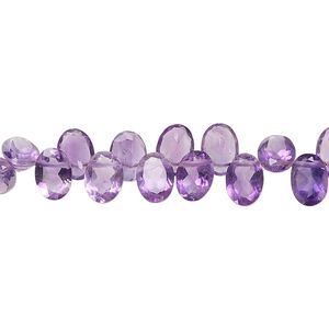 Amethyst 1pkg1, hand-cut top-drilled faceted puffed flat-sided oval bead natural 12 inch 7x5mm-7x6mm
