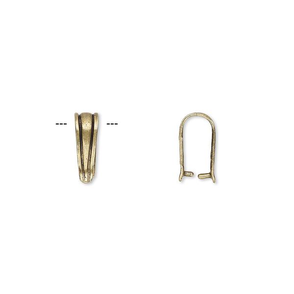 Bail, ice-pick, antiqued brass, 13x4mm triangle with lines, 10mm grip length. Sold individually. image number 0
