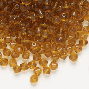 Bead 1pkg1, glass, translucent dark honey, 4mm bicone, 4 ounces