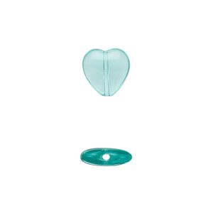 Bead, Czech pressed glass, light aqua, 10x9.5mm heart. Sold per 15-1/2" to 16" strand, approximately 45 beads.
