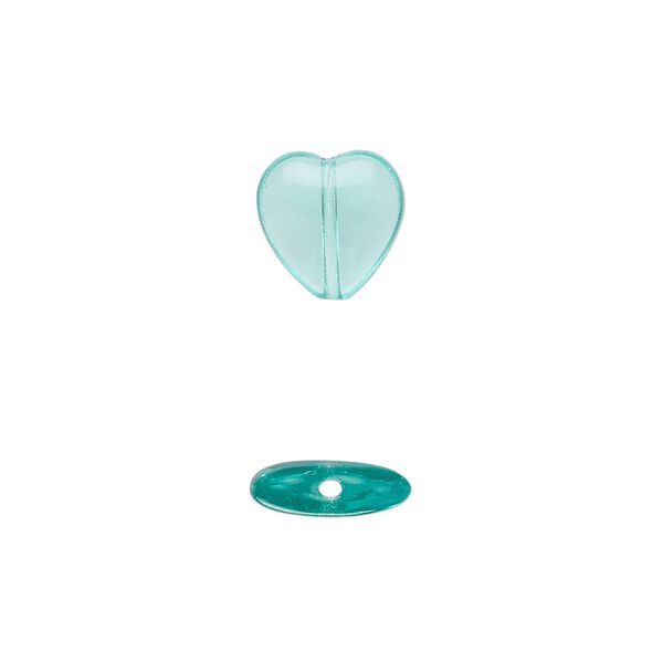 Bead, Czech pressed glass, light aqua, 10x9.5mm heart. Sold per 15-1/2" to 16" strand, approximately 45 beads. image number 0