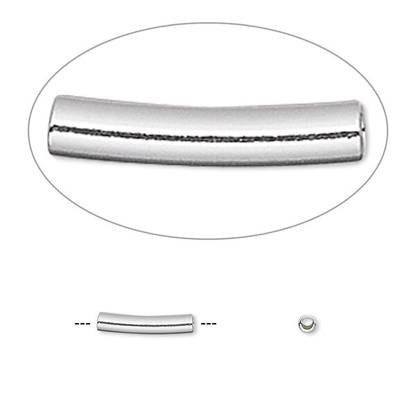 Bead, sterling silver, 10x2mm curved round tube. Sold per pkg of 10. image number 0