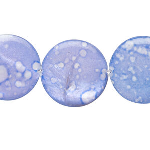 Mother-of-pearl shell 1pkg1, puffed flat spotted round bead 15 inch dark blue / light purple 19-20mm