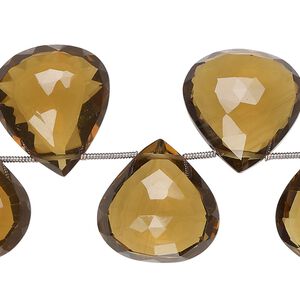 Golden quartz 1pkg13, hand-cut top-drilled faceted puffed teardrop bead 17-23mm