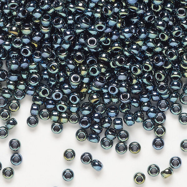 Seed bead, Miyuki, glass, pkg/50g, #8 rocaille, opaque iris gunmetal (RR-456). image number 0