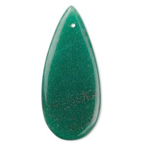 Green aventurine 1pkg1, top-drilled flat teardrop focal natural 46x20mm