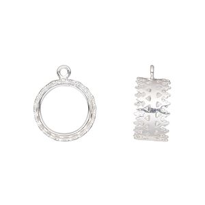 Drop, sterling silver, 13mm double-sided round with (2) 12mm round cabochon bezel settings. Sold individually.