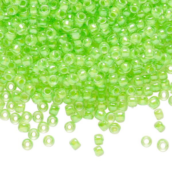 Seed bead, TOHO BEADS®, glass, pkg/50g, #8 round, translucent luminous inside color neon green (TR-08-805). image number 0