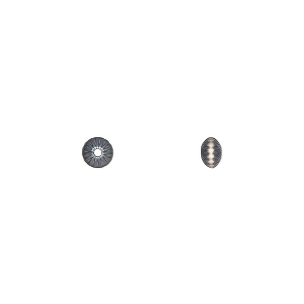 Bead, Navajo pearl style, brushed oxidized sterling silver, 4.5 x 2.5mm corrugated saucer. Sold per pkg of 4. image number 0