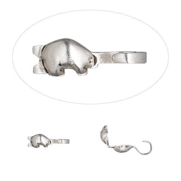 Bead tip, Hot Tips®, antique silver-plated brass, 8x3mm bear. Sold per pkg of 100. image number 0
