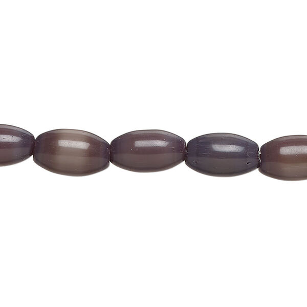 Bead, cat's eye glass (fiber optic glass), pkg/14 inch, opaque dark purple, 11x7mm center-drilled oval. image number 0