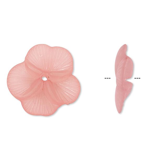 Component, acrylic, translucent frosted pink, 20x5mm flower. Sold per pkg of 100. image number 0