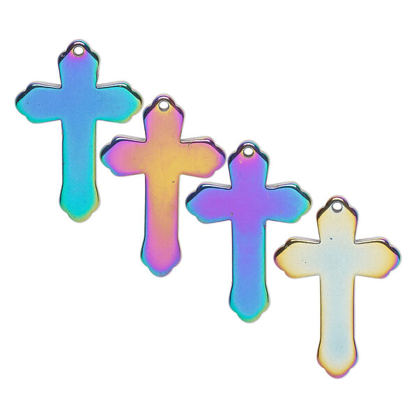 Focal, Hemalyke™ (manmade), rainbow, 31x22mm cross. Sold per pkg of 4. image number 0