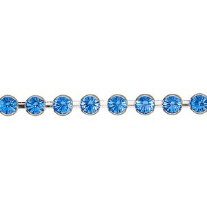 Cupchain, VINTAGE Crystal™, imitation rhodium-plated brass and crystal, Capri blue, 4.4mm round. Sold per pkg of 1 meter.