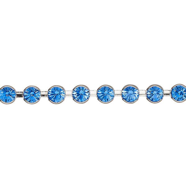 Cupchain, VINTAGE Crystal™, imitation rhodium-plated brass and crystal, Capri blue, 4.4mm round. Sold per pkg of 1 meter. image number 0