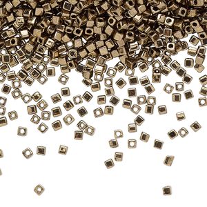 Seed bead, Miyuki, glass, pkg/25g, 1.8mm square, opaque metallic dark bronze, (SB-457).