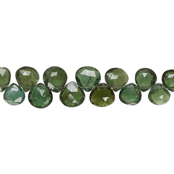 Bead, green apatite (natural), 4-6mm graduated hand-cut top-drilled faceted puffed teardrop, B grade, Mohs hardness 5. Sold per 4-inch strand, approximately 25 beads. image number 0