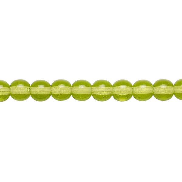 Bead, Czech glass druk, transparent olivine, 6mm round. Sold per 15-1/2" to 16" strand. image number 0