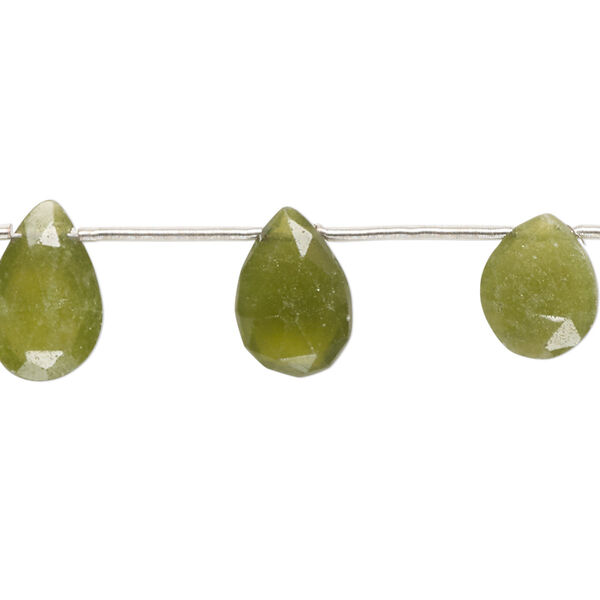 Bead, vesuvianite (natural), 10x6mm-15x9mm top-drilled hand-cut faceted puffed teardrop, B grade, Mohs hardness 6-1/2. Sold per pkg of 11. image number 0