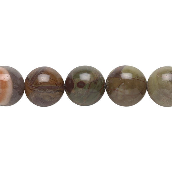 Bead, Sierra agate (natural), 10mm hand-cut round, B grade, Mohs hardness 6-1/2 to 7. Sold per 15-1/2" to 16" strand. image number 0