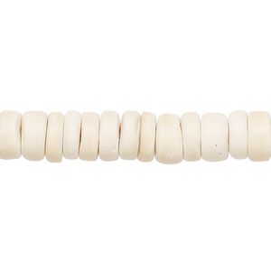 Bead, wood (bleached / waxed), white, 7x2mm-8x4.5mm hand-cut rondelle. Sold per pkg of (2) 15-1/2" to 16" strands.