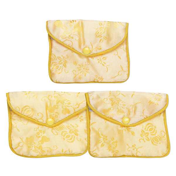 Pouch, rayon, light yellow / yellow / white, 3-1/2x4-1/2-inch brocade. Sold per pkg of 3. image number 0