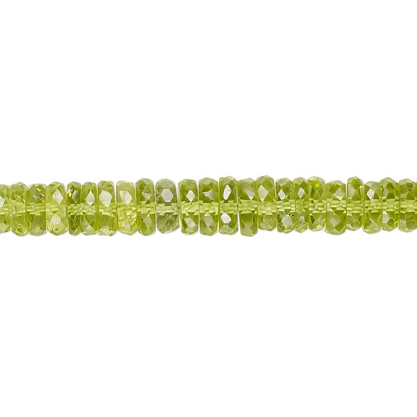 Bead, peridot (natural), 5x1mm-6x2mm graduated hand-cut faceted heishi, B+ grade, Mohs hardness 6-1/2 to 7. Sold per 8-inch strand. image number 0